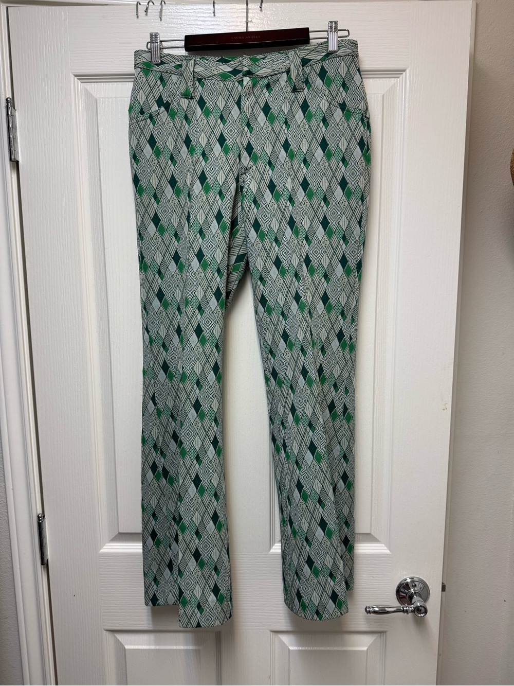 Vintage H Bar C Tomboy Green and White Argyle Knit Pants